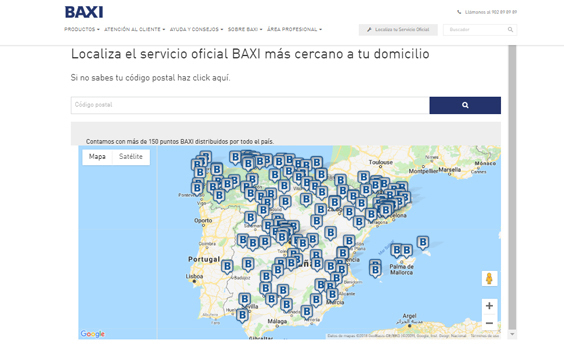 mapa servicio técnico oficial baxi roca España